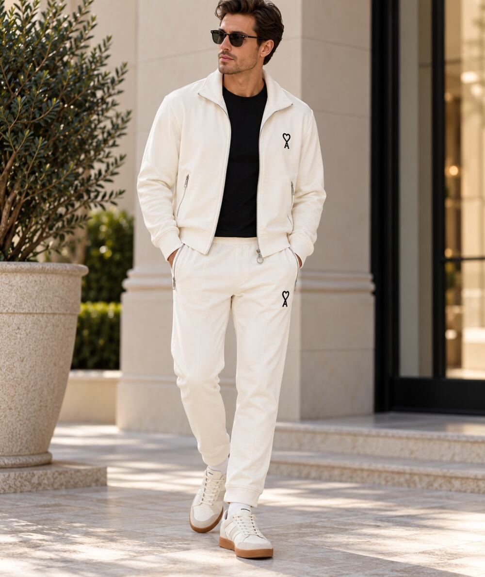 AMI PARIS Off White Matching Track Suit Jacket Pants Sz XL $950 {280}